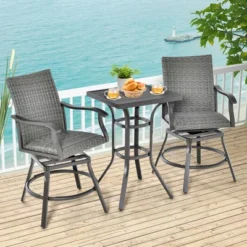 Costway 3PCS Patio Rattan Bar Table Stools Set Aluminum 360° Swivel Chairs With Padded Seat 12 Costway 3PCS Patio Rattan Bar Table Stools Set Aluminum 360° Swivel Chairs With Padded Seat -Costway GUEST 9ec7b76c 062d 4df5 89a6 d29f4fc1509b