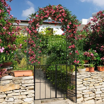 Costway Garden Arch Arbor Trellis With Gate 7.5 Ft Patio Archway Pergola For Wedding 4 Costway Garden Arch Arbor Trellis With Gate 7.5 Ft Patio Archway Pergola For Wedding - Image 4