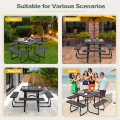 Costway Outdoor 8-person Square Picnic Table Bench Set With 4 Benches & Umbrella Hole Black/Grey/Green/White 15 Costway Outdoor 8-person Square Picnic Table Bench Set With 4 Benches & Umbrella Hole Black/Grey/Green/White -Costway GUEST 9f009de1 88b5 4881 8041 69abc210300f