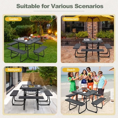 Costway Outdoor 8-person Square Picnic Table Bench Set With 4 Benches & Umbrella Hole Black/Grey/Green/White 3 Costway Outdoor 8-person Square Picnic Table Bench Set With 4 Benches & Umbrella Hole Black/Grey/Green/White - Image 3