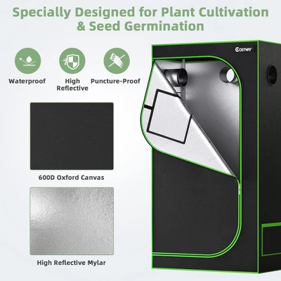 Costway 36''x20''x63'' Mylar Hydroponic Grow Tent W/Observation Window & Floor Tray GrayBlack 2 Costway 36''x20''x63'' Mylar Hydroponic Grow Tent W/Observation Window & Floor Tray GrayBlack - Image 2