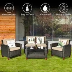 Costway 4PCS Patio Rattan Furniture Set Solid Wood Leg Cushioned Sofa Garden Lawn 11 Costway 4PCS Patio Rattan Furniture Set Solid Wood Leg Cushioned Sofa Garden Lawn -Costway GUEST 9f57149b 376b 45a5 8622 b25261331a9f