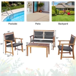 Costway 4 PCS Patio Rattan Furniture Set Acacia Wood Frame Sofa Loveseat Garden -Costway GUEST 9f8e9cde 59ae 4503 aed3 f4a45543ca9b