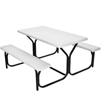 Costway Picnic Table Bench Set Outdoor Backyard Patio Garden Party Dining All Weather White 3 Costway Picnic Table Bench Set Outdoor Backyard Patio Garden Party Dining All Weather White - Image 3