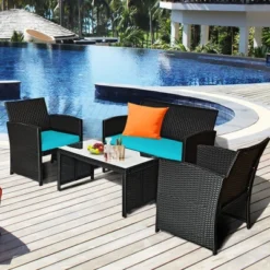 Costway 4PCS Patio Rattan Furniture Conversation Set Cushion Sofa Table Garden TurquoiseNavy 22 Costway 4PCS Patio Rattan Furniture Conversation Set Cushion Sofa Table Garden TurquoiseNavy -Costway GUEST 9fe19892 4399 42c7 8b3b 3fca8df60952