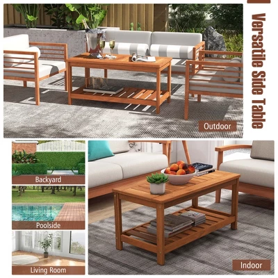 Costway Patio Coffee Table 2-Tier Outdoor Side Rectangle Side Table Solid Wood Porch 6 Costway Patio Coffee Table 2-Tier Outdoor Side Rectangle Side Table Solid Wood Porch - Image 6