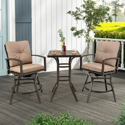 Costway Patio 3pcs Swivel Bar Height Bistro Set Cushioned Table Stools Furniture Outdoor 1 Costway Patio 3pcs Swivel Bar Height Bistro Set Cushioned Table Stools Furniture Outdoor