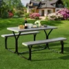 Costway Picnic Table Bench Set Outdoor Camping Backyard Garden Patio Party All Weather Gray/Green