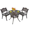 Costway 3 PCS Patio Dining Bistro Set Cast Aluminum Round Patio Table W/Chairs