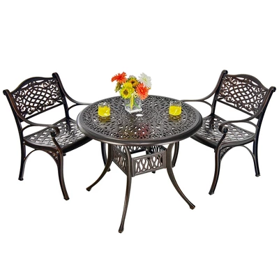 Costway 3 PCS Patio Dining Bistro Set Cast Aluminum Round Patio Table W/Chairs 1 Costway 3 PCS Patio Dining Bistro Set Cast Aluminum Round Patio Table W/Chairs