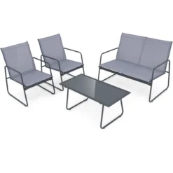 Costway 4-Piece Metal Patio Furniture Chat Set Outdoor Conversation Table Garden -Costway GUEST a0392d02 24e1 473d a261 d9ce9582ac94