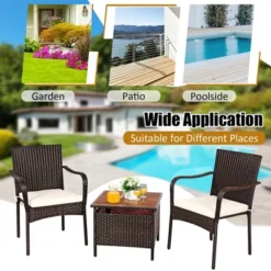Costway 3PCS Patio Rattan Furniture Bistro Set Wood Side Table Stackable Chair -Costway GUEST a041ca92 b2bd 42aa 96f7 e59e132d5838
