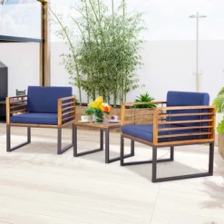 Costway 3pcs Patio Acacia Wood Bistro Conversation Cushioned Chair & Table Set Outdoor 10 Costway 3pcs Patio Acacia Wood Bistro Conversation Cushioned Chair & Table Set Outdoor -Costway GUEST a08ed029 6cde 413d 856f 43331b466320