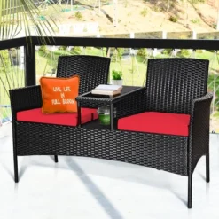Costway Patio Rattan Conversation Set Seat Sofa Cushioned Loveseat Glass Table Chair RedTurquoise -Costway GUEST a0a22d56 8359 4506 9c45 1909b8ed357d