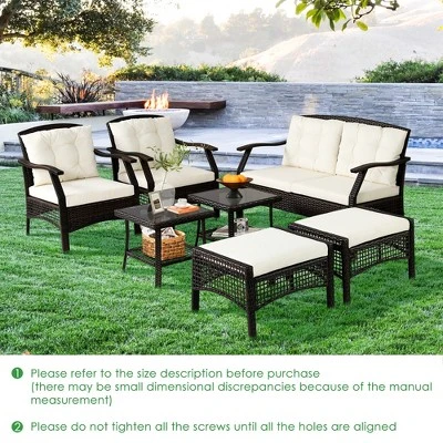 Costway 7PCS Patio Rattan Furniture Set Cushioned Sofas Loveseat Yard W/Waterproof Cover 7 Costway 7PCS Patio Rattan Furniture Set Cushioned Sofas Loveseat Yard W/Waterproof Cover - Image 7