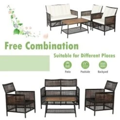 Costway Patiojoy 4PCS Patio Rattan Furniture Set Cushioned Chairs Wood Table Top W/Shelf 11 Costway Patiojoy 4PCS Patio Rattan Furniture Set Cushioned Chairs Wood Table Top W/Shelf -Costway GUEST a0b65255 5852 4a73 b8ca e495b2c989d0