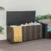 Costway 96 Gallon Patio Rattan Storage Deck Box Container Garden Liner Wheels Mix Brown/Grey