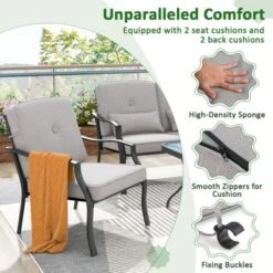 Costway 4 PCS Patio Metal Chairs Outdoor Dining Seat Heavy Duty With Cushions Garden Gray -Costway GUEST a123ed98 816b 4b8d 9abe 885f15458411