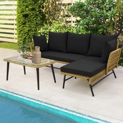 Costway 3 PCS L-Shaped Patio Sofa Set Conversation Furniture With Cushions Deck Garden Black/Beige 10 Costway 3 PCS L-Shaped Patio Sofa Set Conversation Furniture With Cushions Deck Garden Black/Beige - Image 10