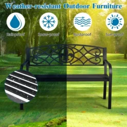 Costway Patio Garden Bench Park Yard Outdoor Furniture Steel Slats Porch Chair Seat -Costway GUEST a1a964c4 f917 4148 879e afa51db5f1ae