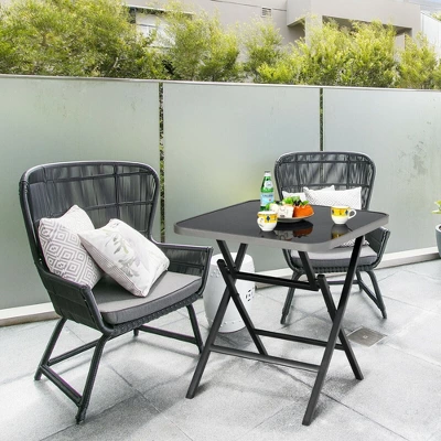 Costway Patio Folding Square Dining Table Aluminum Frame Tempered Glass Top 3 Costway Patio Folding Square Dining Table Aluminum Frame Tempered Glass Top - Image 3