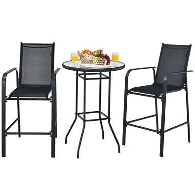 Costway 3 PCS Outdoor Patio Bar Table Stool Set Height Tempered Glass Top 4 Costway 3 PCS Outdoor Patio Bar Table Stool Set Height Tempered Glass Top - Image 4