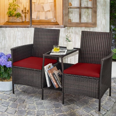 Costway Patio Rattan Wicker Conversation Set Sofa Cushioned Loveseat Glass Table 9 Costway Patio Rattan Wicker Conversation Set Sofa Cushioned Loveseat Glass Table - Image 9
