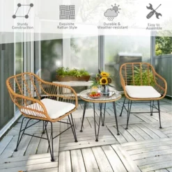 Costway 3PCS Patio Rattan Bistro Furniture Set Cushioned Chair Table -Costway GUEST a2b45c88 36be 4686 82d2 c208d05bc627
