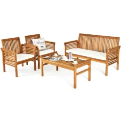Costway 4 PCS Outdoor Acacia Wood Sofa Furniture Set Cushioned Chair Coffee Table Garden -Costway GUEST a2d8b472 2a08 4cfd a9b2 dec71ad2c66d