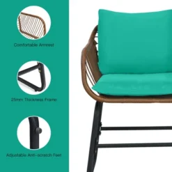 Costway 3PCS Patio Rattan Bistro Set Cushioned Chair Glass Table Deck WhiteTurquoise -Costway GUEST a2fadc17 f273 4ede b748 483200619940