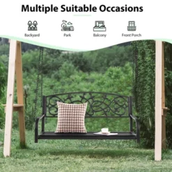Costway 2-Person Metal Outdoor Porch Swing Hanging Patio Bench 485 Lbs Capacity BlackBrown 19 Costway 2-Person Metal Outdoor Porch Swing Hanging Patio Bench 485 Lbs Capacity BlackBrown -Costway GUEST a30ecb6c 2342 447a be3c 1606ed1b5ec9