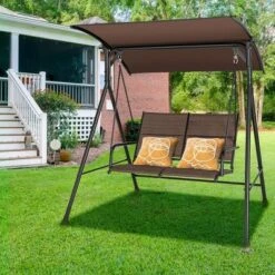Costway Patio Porch Swing Glider 2 Seat Soft Cushion Adjustable Canopy Outdoor Garden