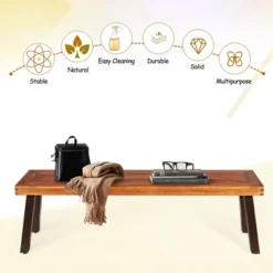 Costway Patio Acacia Wood Dining Bench Seat With Rustic Steel Legs For Outdoor Indoor -Costway GUEST a334d559 c1f4 4a2a b7fb 41d1e8653101