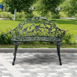 Costway Patio Garden Bench Chair Style Porch Cast Aluminum Outdoor Rose Antique Green -Costway GUEST a33cf802 637e 4f10 adaa 86fcad36d470