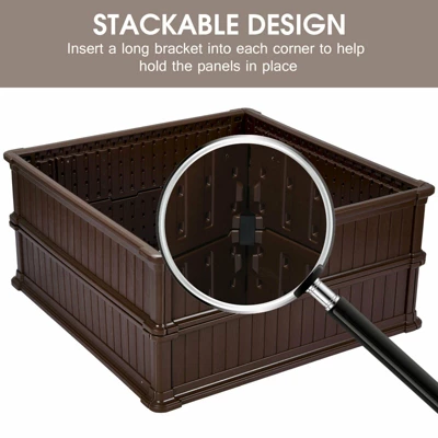 Costway 2 Pcs 48.5'' Raised Garden Bed Square Plant Box Planter Flower Vegetable Brown 5 Costway 2 Pcs 48.5'' Raised Garden Bed Square Plant Box Planter Flower Vegetable Brown - Image 5