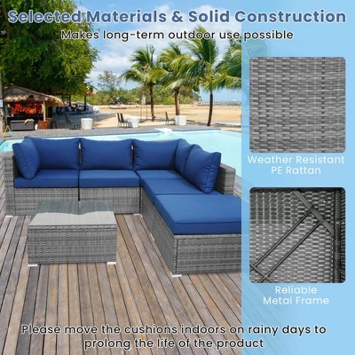 Costway 6PCS Patio Wicker Furniture Set Cushioned Sectional Sofa Coffee Table Navy Deck 6 Costway 6PCS Patio Wicker Furniture Set Cushioned Sectional Sofa Coffee Table Navy Deck - Image 6