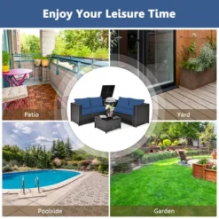 Costway 8PCS Outdoor Patio Rattan Furniture Set Cushioned Loveseat Storage Table Navy -Costway GUEST a3a0c98c a9d4 4c71 8aff a2f0f4c28dba