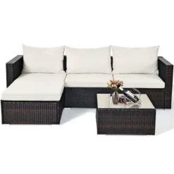 Costway 5PCS Patio Rattan Furniture Set Sectional Conversation Sofa Off White -Costway GUEST a3a4c730 03bb 44dd 878a 3588c2c0a48f