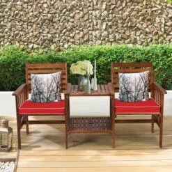 Costway Patio Loveseat Conversation Set Acacia Wood Chair Coffee Table Cushioned White Red 20 Costway Patio Loveseat Conversation Set Acacia Wood Chair Coffee Table Cushioned White Red -Costway GUEST a3b14459 7051 43e8 8ac1 e465362c38d1