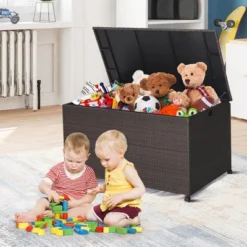 Costway 133 Gallon Patio Rattan Storage Deck Box Container Wheel Handle W/Liner -Costway GUEST a3bcfb40 87d8 4450 9556 892d11ca44c1