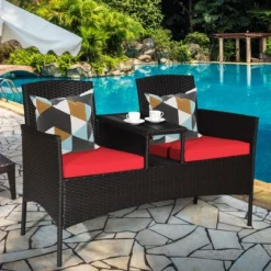 Costway Patio Rattan Conversation Set Loveseat Sofa Cushioned Coffee Table TurquoisRed -Costway GUEST a3c03b76 2cdf 4e25 b7a0 107502834413