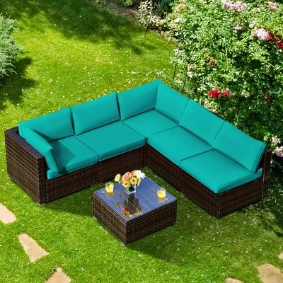 Costway 6PCS Patio Rattan Furniture Set Cushioned Sofa Coffee Table Garden 14 Costway 6PCS Patio Rattan Furniture Set Cushioned Sofa Coffee Table Garden - Image 14