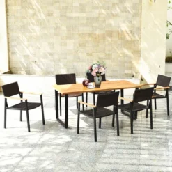 Costway 7PCS Patio Rattan Patented Dining Chair Table Set Solid Wood Frame Umbrella Hole 11 Costway 7PCS Patio Rattan Patented Dining Chair Table Set Solid Wood Frame Umbrella Hole -Costway GUEST a3d896ec 89b7 432b 9cc9 49ae82968c72