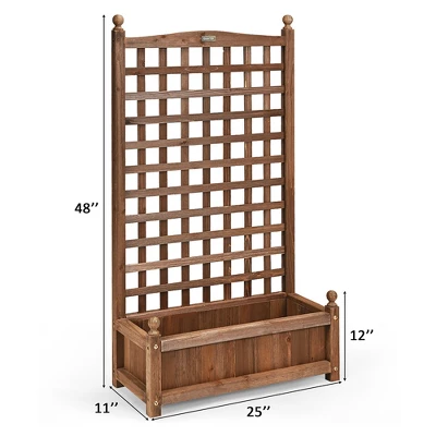 Costway 2 PCS Solid Wood Planter Box With Trellis Weather-Resistant 25"x11"x48" 1 Costway 2 PCS Solid Wood Planter Box With Trellis Weather-Resistant 25"x11"x48"