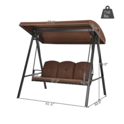 Costway Outdoor 3-Seat Porch Swing With Adjust Canopy And Cushions GrayBrown -Costway GUEST a3e269ec 593d 4119 89b9 63f47935ee9b