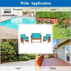 Costway 4PCS Patio Solid Wood Furniture Set Conversation Coffee Table TurquoiseBlack Cushion 14 Costway 4PCS Patio Solid Wood Furniture Set Conversation Coffee Table TurquoiseBlack Cushion -Costway GUEST a412b49d 2067 41f4 b95f 257ad529973c