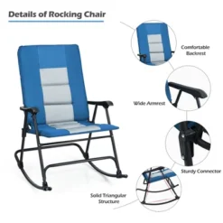 Costway Foldable Rocking Padded Chair Portable Camping Chair With Backrest Armrest RedBlue -Costway GUEST a41c6223 215b 464c b713 b80094321543