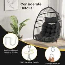 Costway Hanging Egg Chair Wicker Swing Hammock Chair With Head Pillow & Seat Cushion Gray 17 Costway Hanging Egg Chair Wicker Swing Hammock Chair With Head Pillow & Seat Cushion Gray -Costway GUEST a432ae26 dc02 4bee bbc5 fa389b84eaf4