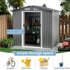 Costway 6 X 4 FT Outdoor Storage Shed Galvanized Steel Shed With Lockable Sliding Doors -Costway GUEST a4a286b8 d0fb 4e57 a586 34f1bd49d91d