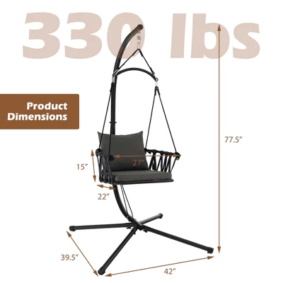 Costway Hanging Swing Hammock Chair With Stand Metal Frame Woven Backrest Seat Cushions 2 Costway Hanging Swing Hammock Chair With Stand Metal Frame Woven Backrest Seat Cushions - Image 2